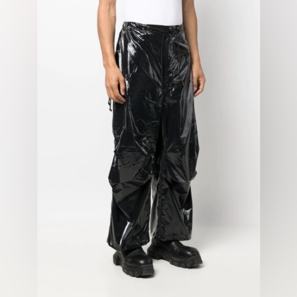 Vaquera High-Shine Tactical Oversized High-Rise Wide Shell Trousers Black Sz M